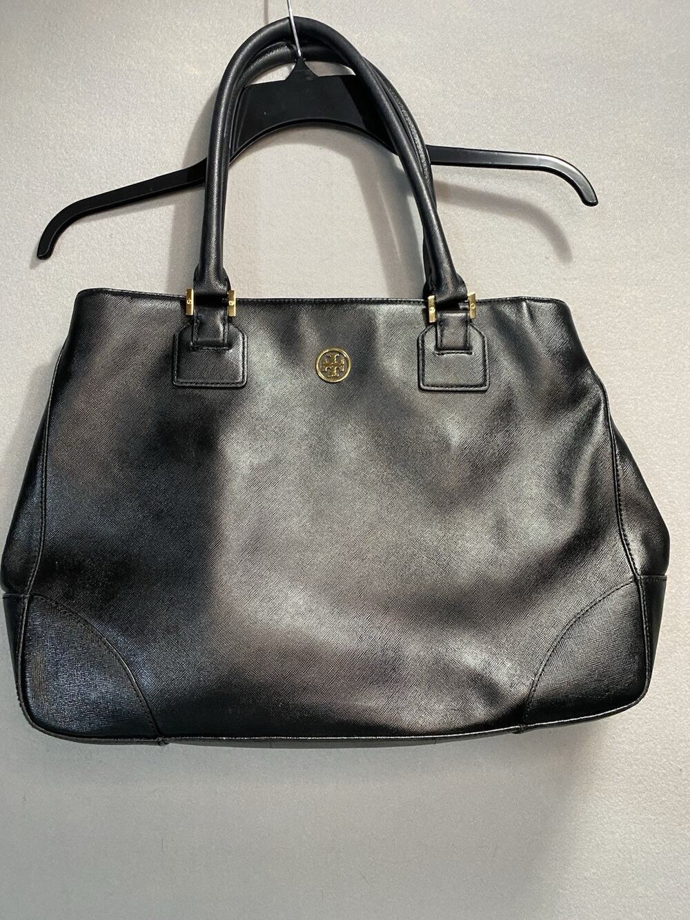 Tory Burch Robinson East West Zip Tote Black Saffiano Leather Gold Trim